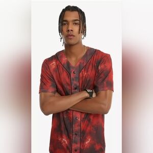 Hot Topic Red and Black Tie-Dye Jersey Shirt Vampire Devil Costume